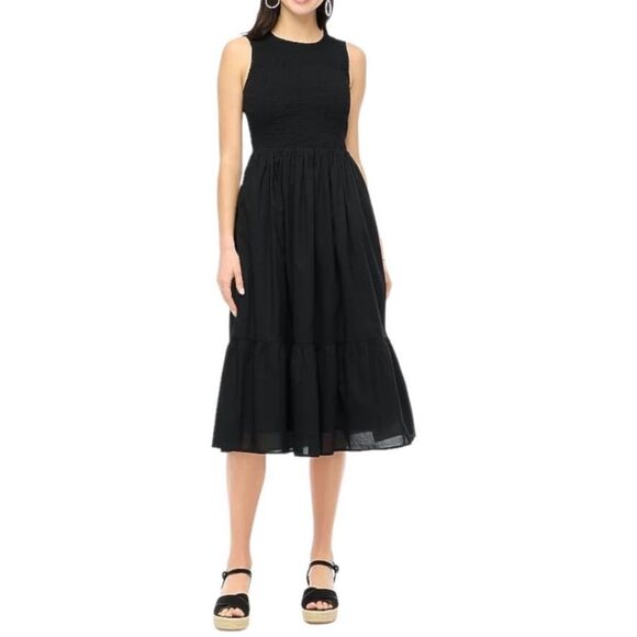 J Crew Factory NWT Smocked Midi Dress Size Petite Small in Black | 100% Cotton - Picture 5 of 9